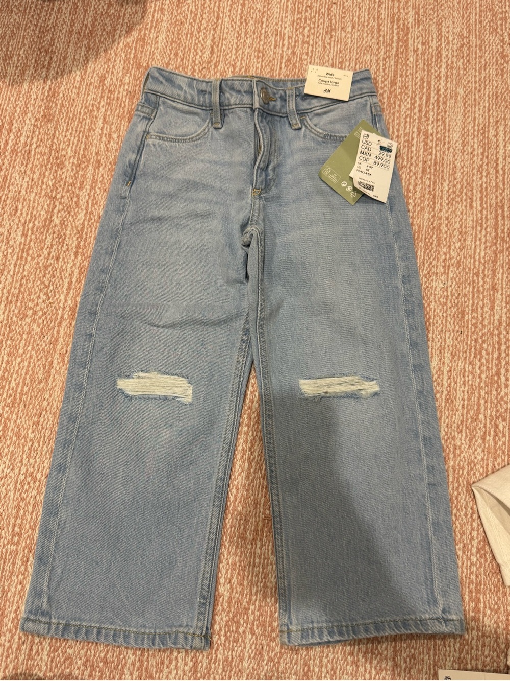 H&M Light Blue Straight-Leg Distressed Girls Jeans
